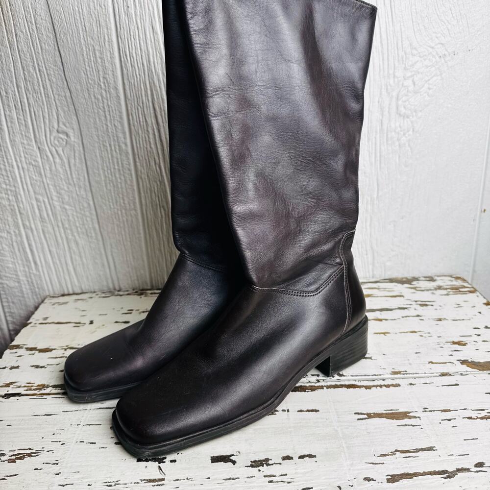 Naturalizer Vintage Brown Leather Square Toe Boots Pull On Women's Sz 4.5 Brazil - Picture 6 of 9